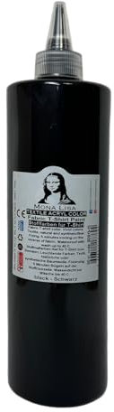 Stofffarbe 500ml. Waschfeste Textilfarbe. T-Shirt Farbe für helle Stoffe. Waschmaschinenfest, Waschbeständig. Textilmalfarbe, Stoffmalfarbe Fixierung durch Bügeln (Schwarz)