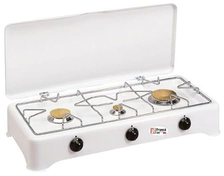 Fornello 3 fuochi a gas GPL smaltato bianco per uso esterno Made in Italy completo di regolatore di pressione e 1500 mm. di tubo gas - 5324