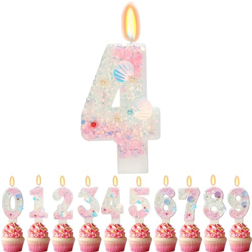 Geburtstagskerzen Zahlen 4, VUCDXOP 5cm Rosa Schale Geburtstagskerzen 4, 3D Geburtstagskerzen, Geburtstag Tortendeko, Geburtstag Kuchendeko, Geburtstag Kerzen Kinder für Geburtstag Jahrestag Partys