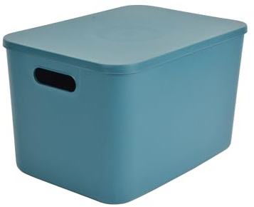 Homéa, caja con tapa de plástico, 15,5 L, 35,5 x 25,5 x 23 cm, esmeralda