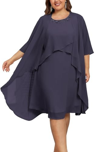 Hanna Nikole Dam, stora storlekar, chiffong, tvådelad, cocktailklänning, paljetter, elegant, bröllopsgäst, A-linje ärmlös, rund hals, tyll, volang