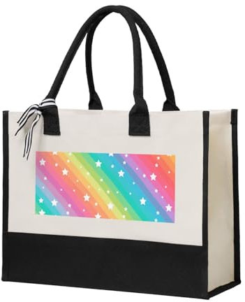 YUNWEIKEJI Bunte Linien und lustiger Stern, Einkaufstasche, Tragetasche, Canvas-Tasche, Einkaufshandtasche, Mehrzweck-Schultertasche aus Canvas