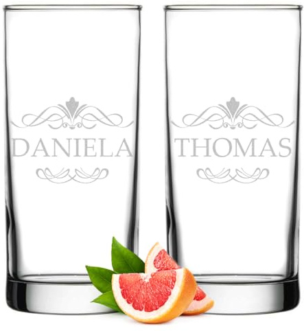 polar-effekt Longdrinkgläser 485 ml 2er Set mit Gravur - Personalisiertes Trinkglas mit Namen - Geschenk für Paare zum Jahrestag - ideal für Cocktails und Drinks