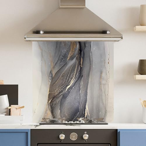Toughened 6mm Glass Kitchen Splashback 60 x 60cm Blue Marble - Polished Edge Heat Resistant Back Splash for Cookers Hob