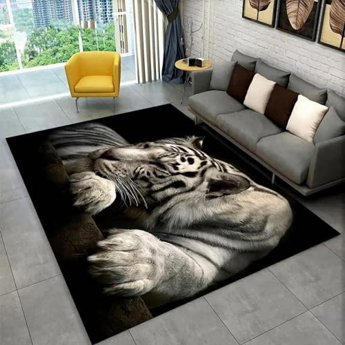 Kind Teppich 140 X 200 cm / 55.11 X 78.74, Schlafzimmer Teppich, 3D Teppiche Wohnzimmer Teppiche Weich rutschfest Teppich Für Wohnzimmer Schlafzimmer Bettvorleger Tiger-Tierwelt -3Y8U1X4