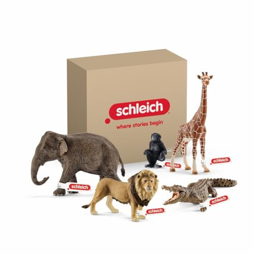 SCHLEICH WILD LIFE | Set animali selvaggi 72286 con leoni, giraffe, coccodrilli, scimmie ed elefanti | set di figure 5 pezzi | giocattolo zoo dai 3 anni | solo su Amazon