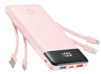Charmast 22.5W Fast Charging Power Bank, 4 Cables Portable Charger 20000mAh | USB C Battery Pack, 6 Outputs 4 Inputs Powerbank for Travel, Work, LED Display, Compatible with Smart Phones, Tablets