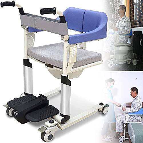 Tragbarer Patiententransportlift mit um 180° geteiltem Sitz, Duschstuhl, Toilettenstuhl mit Bettpfanne, Nachtkommode mit Bettpfanne, Duschstuhl, Toilettenstuhl, 265 Pfund Tragkraft, elektrische