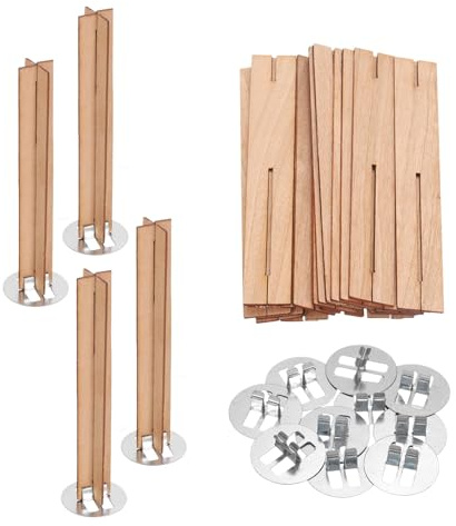 QUARKZMAN 10 Set Holzdochte 0,5 x 3,2 Zoll Natürliche mit Ständer | Kreuzform Kerne, Für Kerzenherstellung, Holzdochte