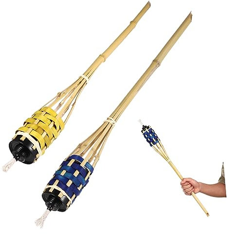 ANDRESLAD 2pezzi Torcia in Bambù Intrecciata Per Esterni Per Decorare Patio e Un Atmosfera Calda e Accogliente