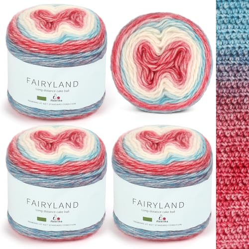 Aeelike 400g Farbverlaufsgarn Baumwolle zum Häkeln, 245m Super leichte Gradient Cupcakes Bobbel, Superweiche Mehrfarbiges Air Wolle zum Babydecke Pullover Schal Hüte, Ombré Knitting Yarn Set Rot Blau