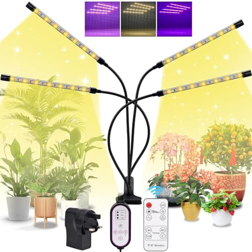Brenth Grow Lights for Indoor Plants, Full Spectrum LED Grow Light with 10 Dimmable Levels, Auto ON & Off Timer 4/8/12H, 3 Color Modes & Remote Control, 4 Arm 80 LED Plant Grow Lights for Seedlings