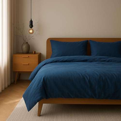 VEL VET HOME Bettwäsche 140x200 Baumwolle Bettbezug 140x200 cm mit Kissenbezug 80x80 cm Hohe Qualität Bettwäsche-Set mit Reißverschluss 100% Baumwolle Made in EU Dunkelblau