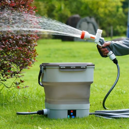 Nettoyeur haute pression portable avec réservoir d'eau de 12 L, nettoyeur d'extérieur mobile pliable avec buse 5 en 1, pulvérisateur à pression électrique multifonction pour douche de camping