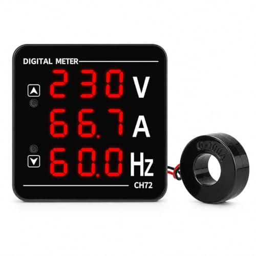 Taikuwu AC Digital Multimeter Voltmeter Ammeter Frequency Meter Tester, 50-500V AC Voltage Current Monitor, 1-100A Amp Meter, 10-99.9Hz Frequency Gauge for Home Industrial Electrical Testing