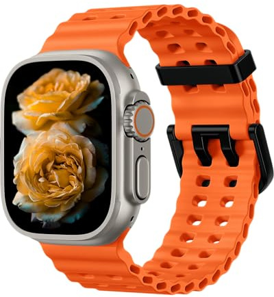 Sportband Compatible with Apple Watch Ultra3/2/1 49mm 46mm 45mm 44mm 42mm, Mjukt Silikon Andningsbart Vattenbeständigt Utomhus för iWatch Series 11 10 9-1, Orange