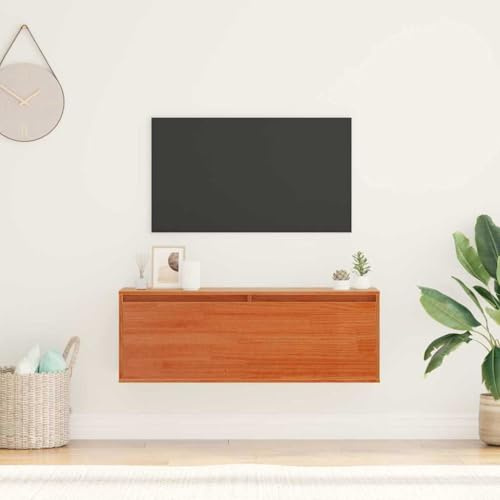 mtlskopl Wandregal Kiefer massiv Wachsbraun 100x30x35 cm mit Klapptür Modernes Design für Wohnzimmer Büro Flur