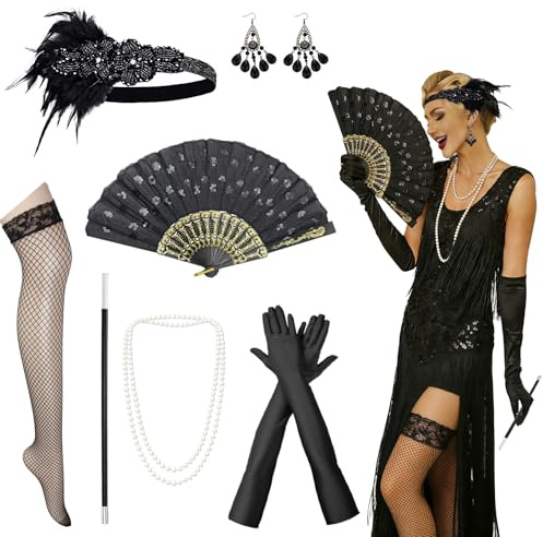 GHUAP Gatsby Accessoires Damen, Kostüm 20er Jahre Damen, Fasching Kostüm, Karnevals Zubehör, 20er Jahre Deko, Karneval Haarreif Damen, Audrey HepburnKostüm, Mafia Kostüm Damen