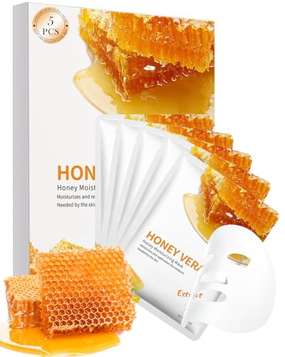 Facial Sheet Mask Set,5Pack Honey Hydrating Moisturizing Face Mask Products | Korean Beauty Facial Skin Care, Fade Fine Lines Beach Vacation Essentials, Thanksgiving Christmas Skincare Kit for Women Girl