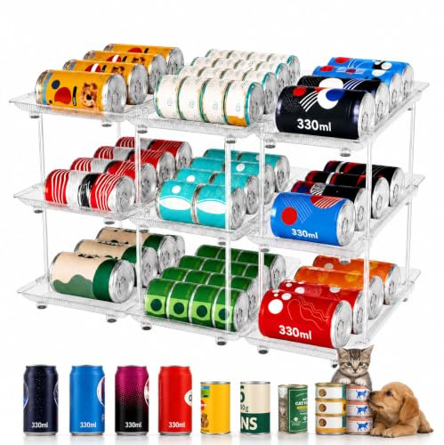 GlamChi Dosen Organizer für Speisekammer & Kühlschrank, 3 Etagen verstellbar & stapelbar Konserven Regal für Cola Dosen, Katzenfutter, Hundefutter & Vorratsdosen, platzsparender Dosenspender