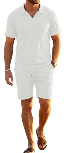 YAOHUOLE Survêtement 2 Pièces pour Homme Mode Short À Cordon Blanc 2XL