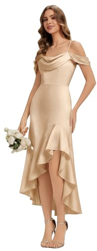 Ever-Pretty Robes de Demoiselle d'honneur Col Drapée Manches Courtes Satin High-Low Robe sirène ES02702