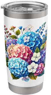 Multicolored Hydrangea Hortensia Flowers Shapes Mania Stainless Steel Insulated Tumbler