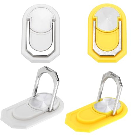 PATIKIL 4PCS Phone Ring Holder, Cellphone Ring Holder Finger Grip Stand 360 Rotation with Adhesive Backing Kickstand for Back of Phone Tablet Car Mount, Yellow White