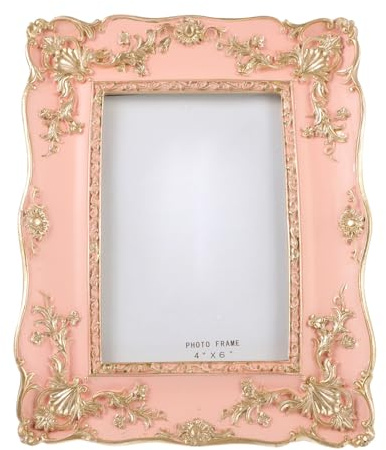 Lurrose Marco de Fotos Vintage de Resina Rosa de 6 Pulgadas Flores Prensadas para Decoración de Mesa Retro y Exhibición de Hojas Secas Hogar