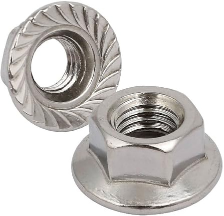 M10 SERRATED FLANGE NUT - A2 Grade 304 Stainless Steel 10mm Metric Hexagon Nuts - DIN 6923 - By POWCOG® - Pack of 10