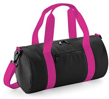 BagBase BG140s Mini Barrel Bag - Black/Fuschia