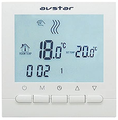 AVstar – Termostato intelligente programmabile per riscaldamento, adatto per caldaie a gas, con schermo a LCD, cover e illuminazione bianca, stile elegante