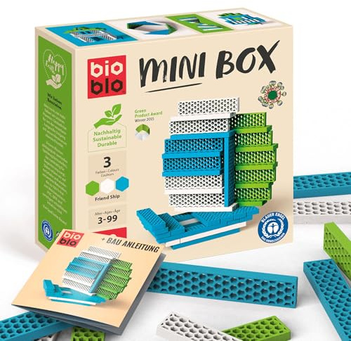 bioblo Mini Box Friendship Mix 40 Stück, Nachhaltige Bauklötze für Kinder ab 3 Jahren, Bunte Holzbausteine Kinderspielzeug, STEM Montessori Spielzeug für Stapel- & Balancierspiele