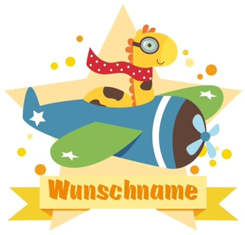 Samunshi® Giraffe im Flugzeug Wandtattoo Türschild mit Name personalisierbar Kinderzimmer Türaufkleber Baby Wandaufkleber - 100x87cm mehrfarbig