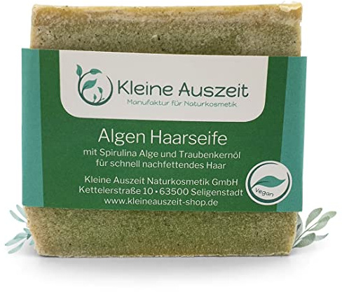 Kleine Auszeit Manufaktur Algenhaarseife – bei schnell nachfettendem Haar, vegan, ohne Palmöl, ohne Plastik, handgemacht, 90 g