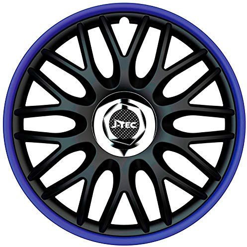 J-Tec 4er Set Radzierblenden Orden R 16-Zoll Schwarz/Blau + Chrom Ringe