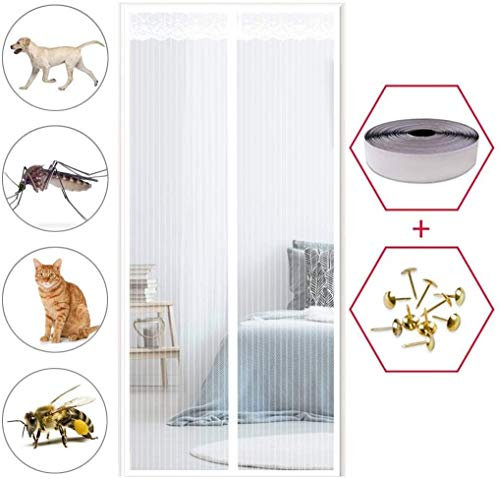 Yurun Magnet Fliegengitter Tür Insektenschutzrollo, Magnetvorhang Ohne Bohren Full Frame Automatisches Schließen, für Flure/Türen, Weiß 190x220cm