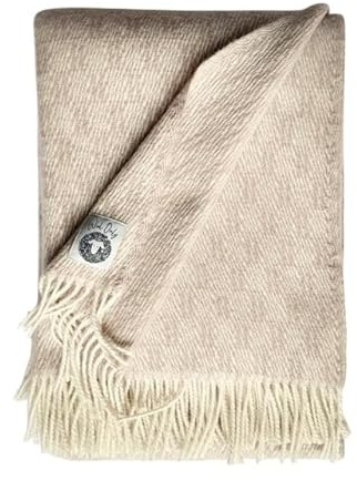 JOWOLLINA & WoolOnly Plaid mit Fransen aus feiner Merinowolle (130x180 cm, Sandrose)