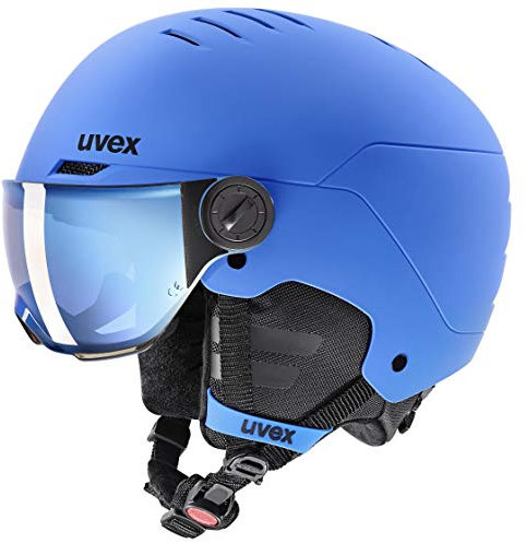 uvex Rocket jr Visor - robuster, optimal belüfteter Skihelm mit beschlagfreiem Visier für Kinder - Blue matt - 51-55 cm