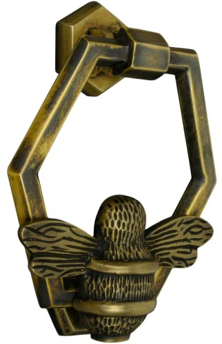 Türklopfer, massives Messing, Bienenwaben-Design, Messing-Finish
