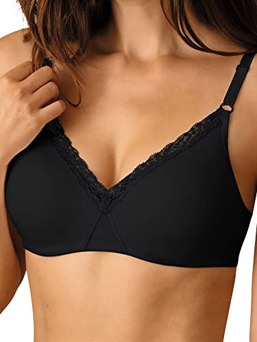 Nur Die Baumwoll Spitzen BH weicher bügelloser Softcup Bra mit nahtlosen, doppellagigen Cups unsichtbar unter der Kleidung Damen, schwarz, 90C