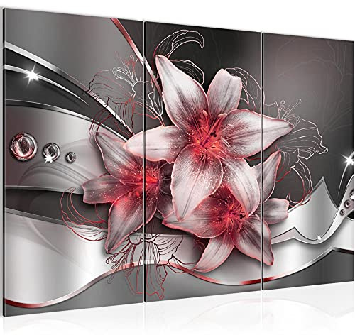 Runa Art Wandbilder Blumen Lilien Bild XXL Wohnzimmer Schlafzimmer Schwarz Rot Abstrakt 120 x 80 cm 3 Teilig 039631c