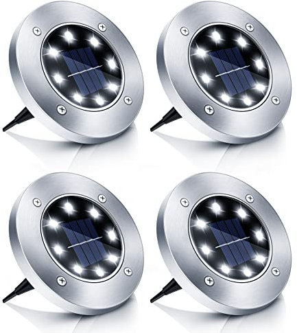 Boadw 4pcs LED Solar Floor Light jardin extérieur ip65 lumière solaire extérieure imperméable à l'eau froide blanche [Classe énergétique a + +]