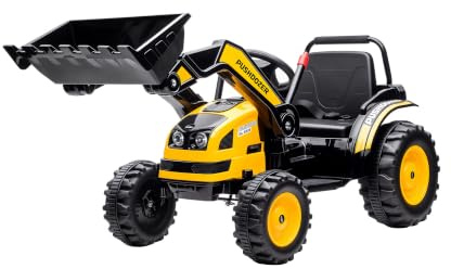 HOMCOM Escavatore Cavalcabile per Bambini 6V 3-5 Anni 132x62x65 cm Giallo | Doppio Motore, Velocità 1.5-2.5 km/h, Ruspa Giocattolo per Bambini, Suoni e Luci