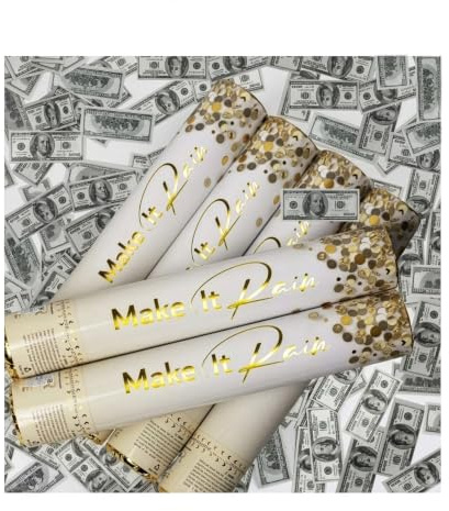PrimePure Konfettikanone Party Popper, Mini 100-Dollar-Scheine, 6er-Pack | Mini-Papier-Konfetti-Popper, Partykanone, ideal für Geburtstage & Feiern, leicht zu reinigen, leicht zu drehen