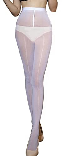 HTRUIYATY Strumpfhosen für Damen Glänzende Strumpfhose Hoher Taille Dehnbar Stützstrumpfhose Semi-Blickdicht Feinstrumpfhose 8d Damen Sexy Weiß