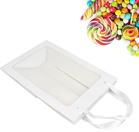 Restokki Kraftpapier Geschenk Taschen Geschenktüten Transparent mit Griff, White Kraft Paper Gift Bags halboffenes Fenster Klare Geschenktüten Verpackungstüten Blumenstrauß Papier Geschenktüten (Weiß)