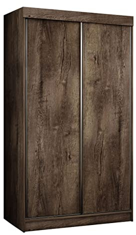 Mirjan24 Kleiderschrank Toplo 100 III, Dielenschrank, Garderobenschrank, Schlafzimmerschrank, 100 x 200 x 62 cm, Schwebetürenschrank (Esche Dunkel, mit Blauer LED Beleuchtung.)