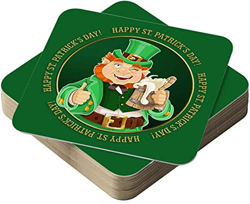 Beer Mats - St Patrick's Day Decorations - Bar Table Coasters - Paddy's Day Accessories - Party Packs of 24, 48, 96 - Square Cardboard Drink Mats for Home Bars Pubs - Leprechaun - 24