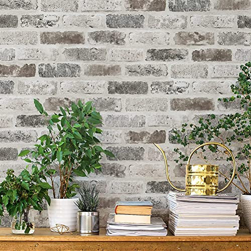 Timeet Self Adhesive Wallpaper Brick Effect Sticky Back Plastic Paper Peel and Stick Wallpaper Rustic Brick Pattern Self Adhesive Vinyl Film for Kitchen Bedroom Entire Rooms 44x300cm